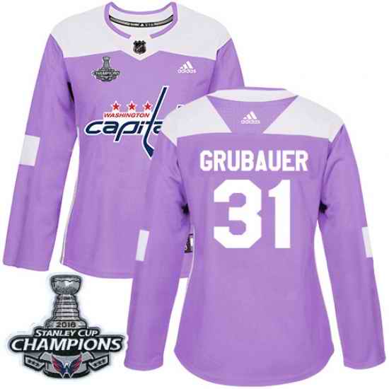 Adidas Capitals #31 Philipp Grubauer Purple Authentic Fights Cancer Stanley Cup Final Champions Womens Stitched NHL Jersey